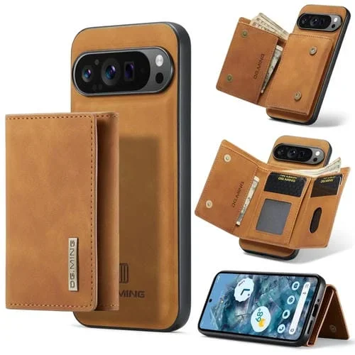 Cartera con Tres Pliegues y Funda Magnética Dg.Ming M1 Series para Google Pixel 9 Pro XL (Marrón)