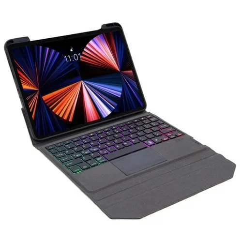 Case de Cuero Teclado Bluetooth T01S Luz de Fondo Panel Táctil Soporte para iPad Pro 11 (Negro)