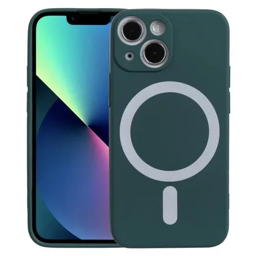 Caso de Silicona Líquida Magsafe para iPhone 13 Mini a Prueba de Golpes (Verde Oscuro)