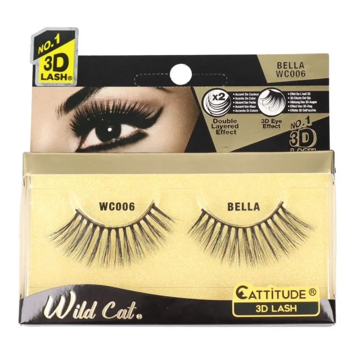 CATTITUDE 3D LASHES Bella Wild Cat Pestañas postizas, ligeras y reutilizables, libres de crueldad animal