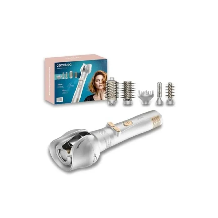 Cecotec Cepillo de Aire 6 En 1 Ceramiccare 6In1 Gyro, Potencia de 1100W, 6 Cabezales, Rizo Automático, Cable 360º, Cerámica, Diseño Multifuncional, Peinados Rápidos, Sin Frizz, Estilo Profesional