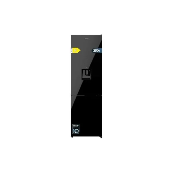 Cecotec Frigorífico Combi 250L Bolero CoolMarket Combi 250 WD Black Glass D. Compresor Inverter Plus, Bajo Consumo, Cristal Negro, 180x55cm, No Frost, Dispensador De Agua, Multi Air Flow