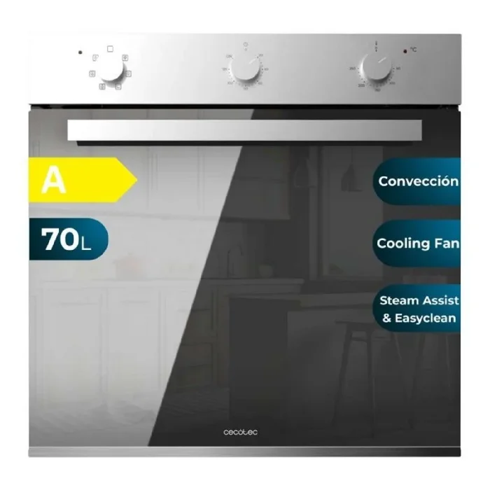 Cecotec Horno Integrable Multifunción 70L Bolero Hexa M236000 Mirror Time. 2800W, 6 Funciones, Temporizador, Steam Base XXL, Steam Assist, Steam EasyClean, Cooling Fan, Modo Defrost, Convección