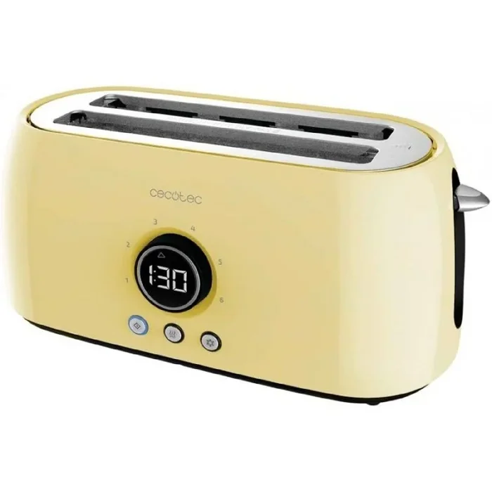 Cecotec Tostadora Digital ClassicToast 15000 Yellow Extra Double. 1500 W, Capacidad para 4 Tostadas, 2 Ranuras Largas extraanchas, 3 Funciones, Luz LED, Incluye Varillas superiores