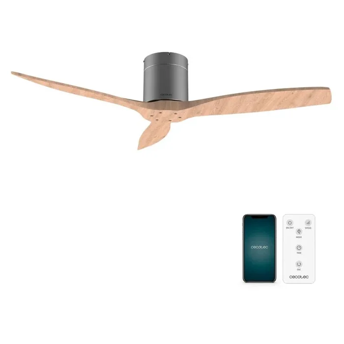 Cecotec Ventilador de Techo con Mando EnergySilence Aero 5500 Aqua IronLightWood Connected. Motor DC 40W, 3 Aspas, Diámetro 132cm, Bajo Consumo, Wifi, Apto Exteriores, Temporizador, Verano e Invierno