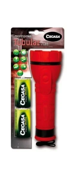 Cegasa profesional linterna de 7 led – cuerpo de goma antideslizante – resistente a golpes y humedad – funciona con 2 pilas lr20 (incluidas)