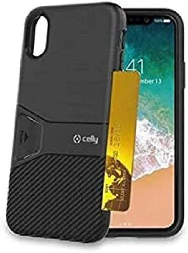 Celly Funda con Tarjetero para iPhone X/XS, Carcasa con Ranura para Guardar Tarjetas, Negro
