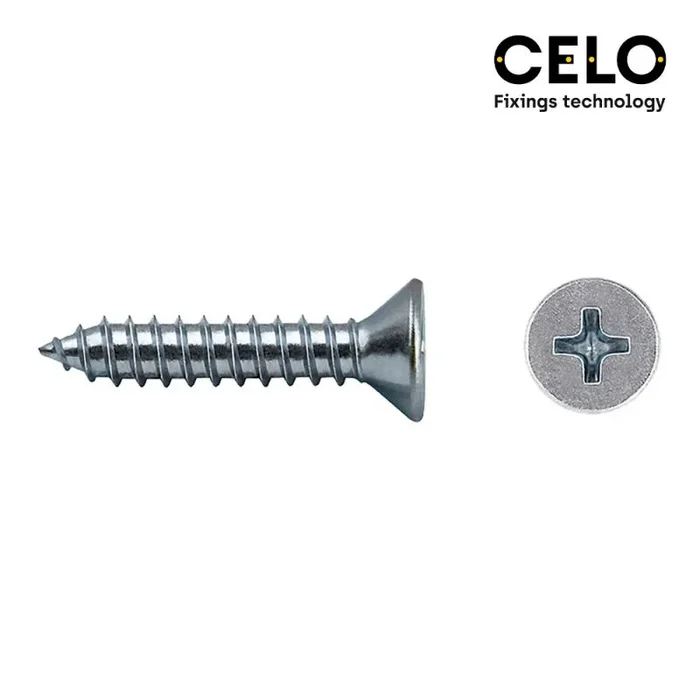 Celo 942137982 – Tornillo Rosca Chapa Din 7982 Cabeza Avellanada Impronta Ph Diámetro 4,2X13 Mm Cincado, 500 Unidades