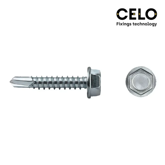 Celo 963637504K – Tornillo Punta Broca Din 7504K Cabeza Hexagonal Diámetro 6,3X63 Mm Cincado, 100 Unidades