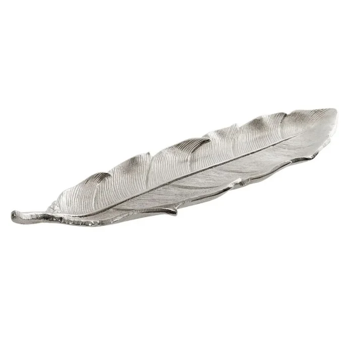 Centro de mesa home esprit plateado aluminio moderno hoja de planta 40 x 9,5 x 1,5 cm