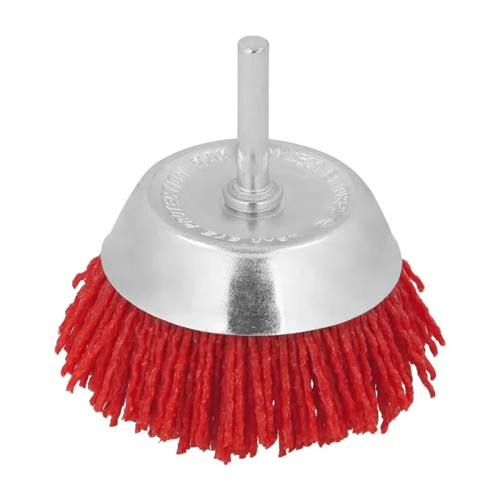 Cepillo nylon taza ø 75 m. 1/4″. cepillo de lijado nailon. cepillo para taladro de nailon, cepillo de alambre abrasivo de nailon