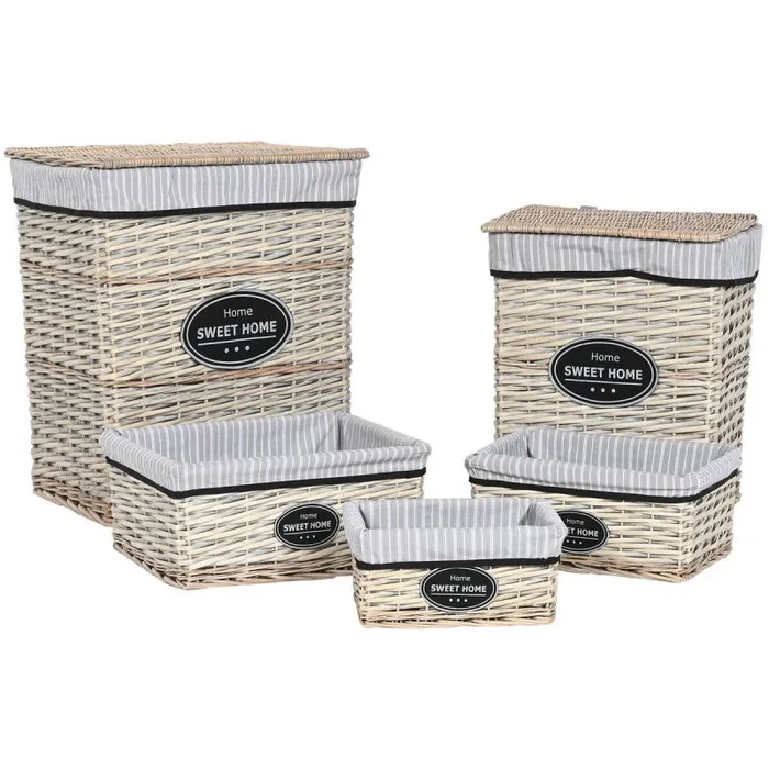 Cesto para la ropa sucia home esprit blanco marrón negro gris natural mimbre shabby chic 47 x 35 x 55 cm 5 piezas