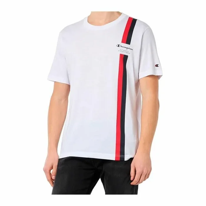 Champion Legacy Graphic Shop-Vertical Print S/S Crewneck Camiseta, Color Blanco, XL Hombres