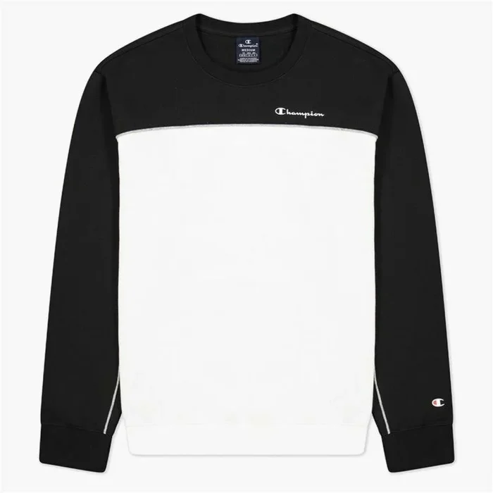Champion Piping Block Crewneck Sudadera, Blanco/Negro, L para Hombre