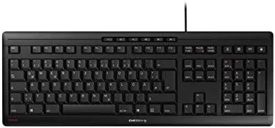 CHERRY STREAM KEYBOARD, teclado con cable, distribución de teclado alemán (QWERTZ), teclas silenciosas, experiencia de tecleo única, diseño plano, negro