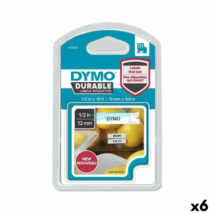 Cinta de transferencia térmica dymo blanco negro 12 x 5,5 mm (6 unidades)
