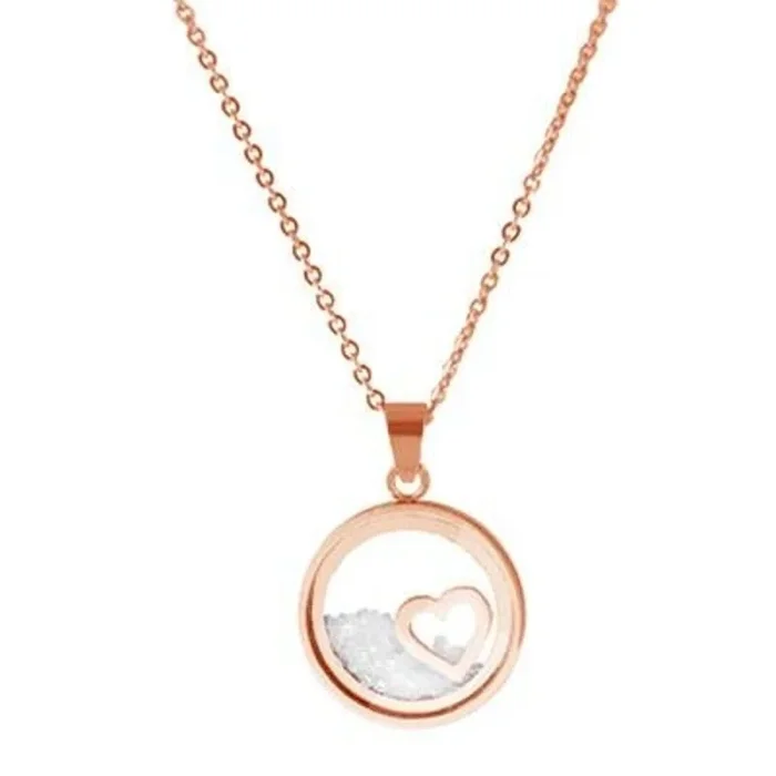 CO88 Necklace with Pendant filled with cz stones and a Heart 38+5 cm ipr