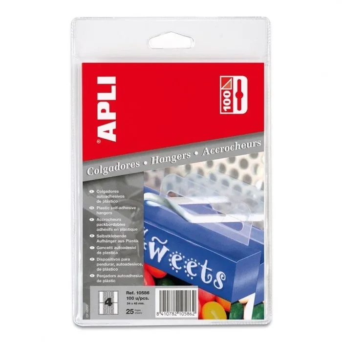 Colgador adhesivo de plástico apli 10586/ 34 x 48mm/ transparente