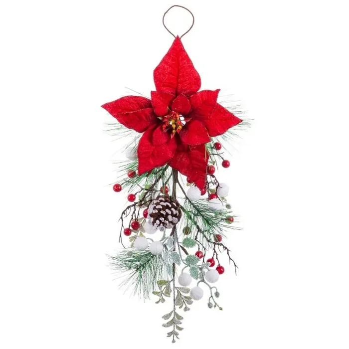 Colgador para puertas navidad rojo multicolor plástico tejido piñas 60 cm