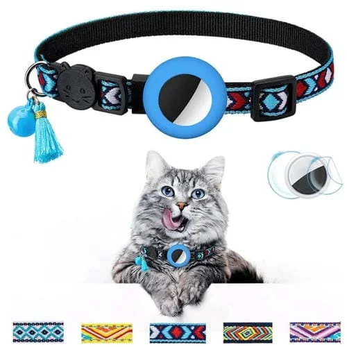 Collar de Borla de Campana para Mascotas AirTag Tracker (Azul)
