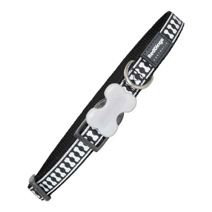 Collar para perro red dingo reflectante huesos negro (1,5 x 24-36 cm)