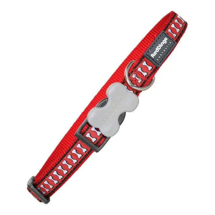 Collar para perro red dingo reflectante huesos rojo (1,2 x 20-32 cm)