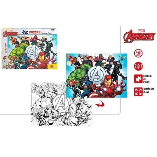 Colorbaby puzzle avengers doble cara m-plus 35x25cm 60 piezas +6 años