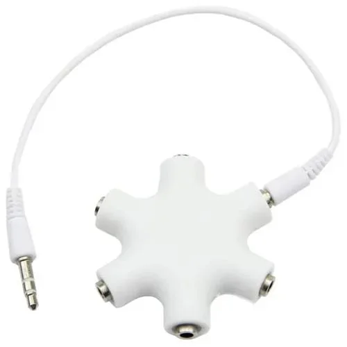 Conector de Auriculares Divisor de Audio 6 Puertos Cable 3.5 mm (Blanco)