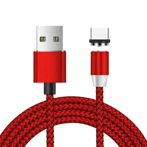 Conector metálico magnético USB a USB-C + Cable trenzado de nailon 1 m (Rojo)