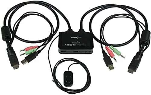 Conmutador Switch KVM 2 puertos HDMI USB Audio con Cables Integrados – 1080p