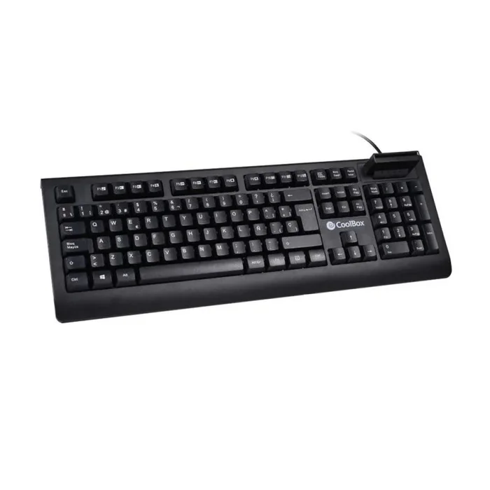 CoolBox COO-TEC04DNI – Teclado con Lector de DNI Electrónico 4.0 y SmartCard Integrado. Ergonómico con Tecnología de Membrana, Silencioso, QWERTY Español 105 Teclas, Cable USB 1.5m, Color Negro