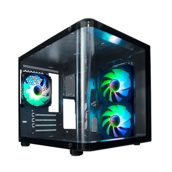 CoolBox GM100 Vision – Caja PC Micro ATX y Mini ITX, Ventana Lateral y Frontal Curvo de Cristal Templado, Incluye 3 Ventiladores 12cm ARGB, Soporta Refrigeración Líquida, Admite Gráficas hasta 340mm