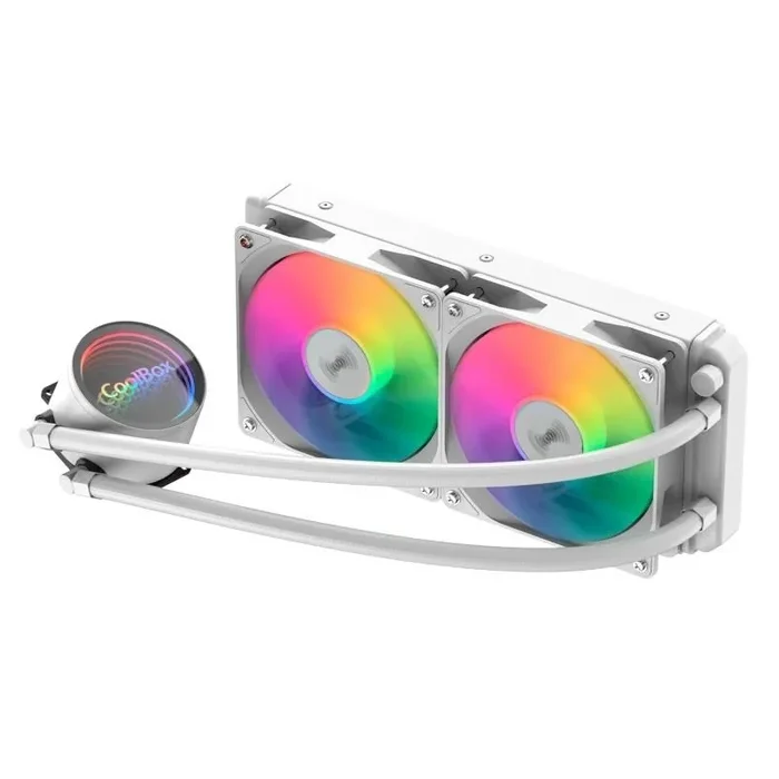 CoolBox Infinity Liquid240 ARGB Refrigeración Líquida PC 240mm, TDP 250W, Ventiladores 120mm Silenciosos, Efecto ARGB Infinity, Silenciosa, Compatible con LGA 1700 y AM5 – Blanco