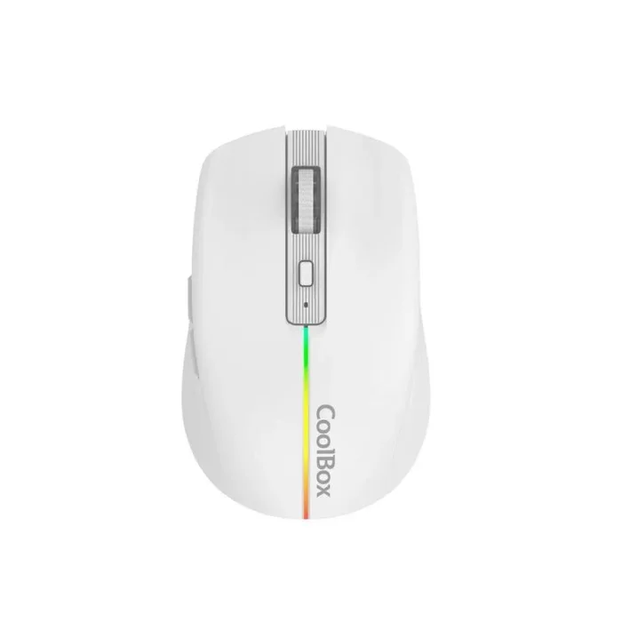 CoolBox W01 Ratón PC Inalámbrico 2.4GHz con 6 Botones, Batería Recargable, 1600 dpi, Tecnología Óptica, Iluminación Rainbow. Color Blanco