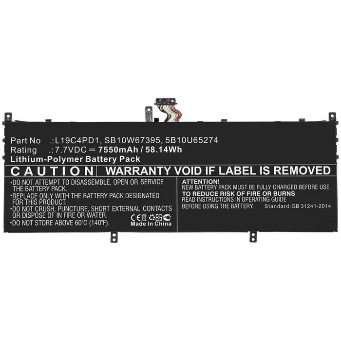 CoreParts Laptop Battery for Lenovo 58.14Wh Li-Pol 7.7V 7550mAh, 5B10U65274, 5B10U65275, L19C4PD1, L (58.14Wh Li-Pol 7.7V 7550mAh Black for Lenovo Notebook, Laptop Yoga C640 13, Yoga C640 13IML)