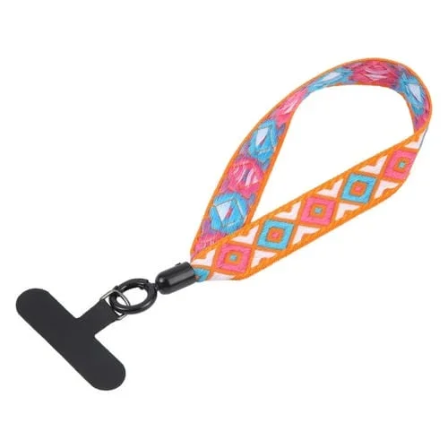 Correa de Muñeca Antipérdida Teléfono Móvil Estilo Étnico Retro Cordón Corto (Naranja)