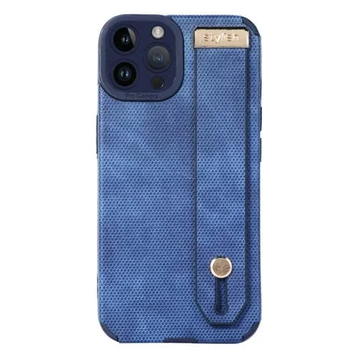 Correa de Muñeca para iPhone 13 Pro Funda de Cuero TPU (Azul)