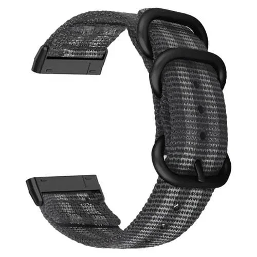 Correa de Nylon para Fitbit Versa 4 y Sense 2 con Hebilla de Acero Tres Anillos (Gris Negro)