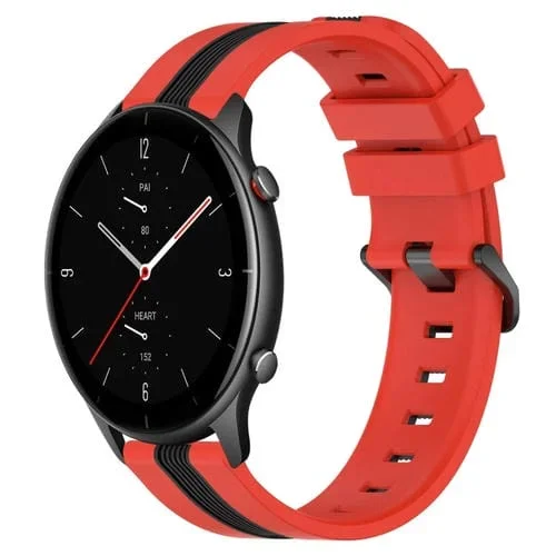 Correa de Reloj 22mm para Amazfit GTR 2E Silicona Dos Colores Vertical (Rojo + Negro)