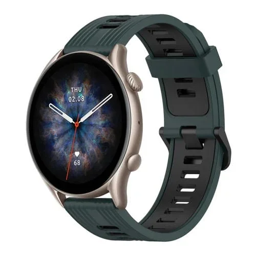 Correa de Reloj 22mm para Amazfit GTR 3 Pro Silicona Dos Colores (Verde Oliva + Negro)