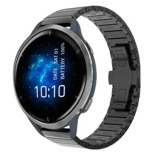 Correa de Reloj Aleación con Hebilla de Mariposa para Garmin Venu 2 22mm (Negra)