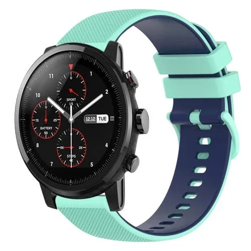 Correa de Reloj Amazfit 2 Stratos 22mm Silicona Dos Colores a Cuadros (Verde Azulado + Azul)