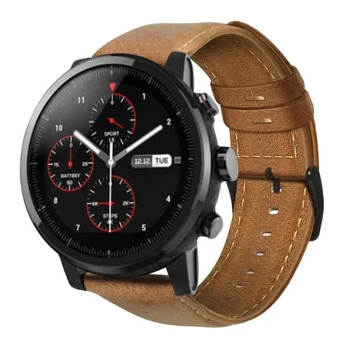 Correa de Reloj Amazfit 2 Stratos Cuero Genuino con Cera de Aceite (Marrón Amarillo)
