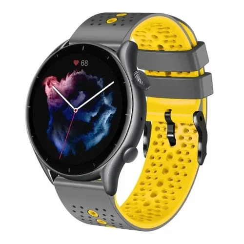 Correa de Reloj Amazfit GTR 3 Pro 22mm Silicona Bicolor Perforada (Gris + Amarillo)