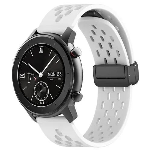 Correa de Reloj Amazfit GTR 42mm 20mm Silicona con Cierre Magnético Plegable (Blanco)