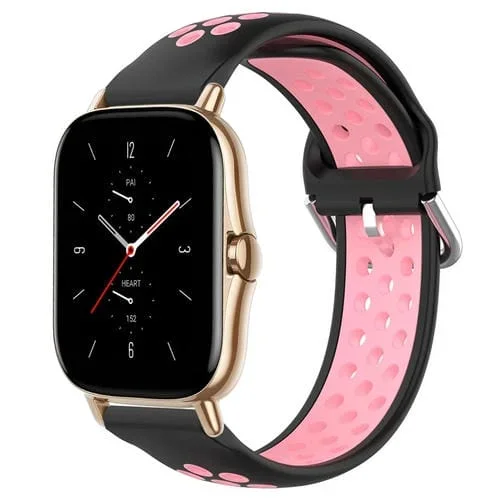 Correa de Reloj Amazfit GTS 2 20mm Silicona Deportiva Transpirable Perforada (Negro + Rosa)