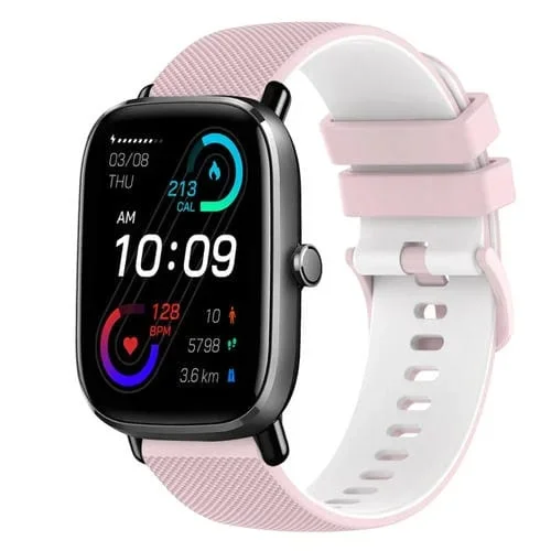 Correa de Reloj Amazfit GTS 2 Mini 20mm Silicona Dos Colores a Cuadros (Rosa + Blanco)