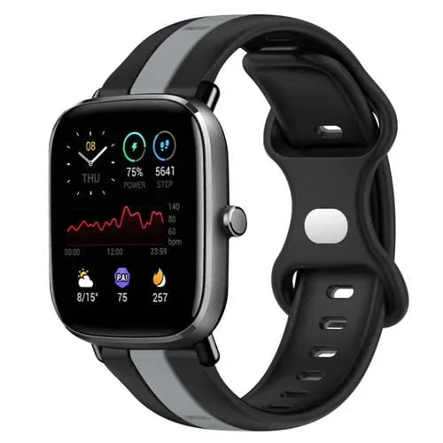 Correa de Reloj Amazfit GTS 2 Mini 20mm Silicona Hebilla de Mariposa (Negro + Gris)