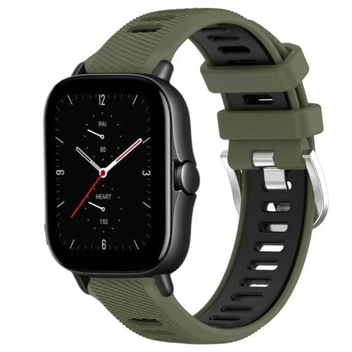 Correa de Reloj Amazfit GTS 2E 22mm Silicona Textura Cruzada con Hebilla de Acero (Verde Militar + Negro)