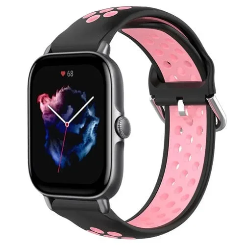 Correa de Reloj Amazfit GTS 3 20mm Silicona Deportiva Transpirable Perforada (Negro + Rosa)